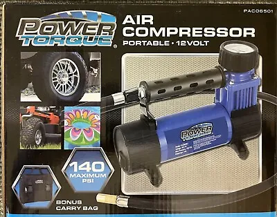 Power Torque 12 Volt Air Compressor 140 Max PSI 3 Ft Hose 10 Ft Power Cord New • $49.99