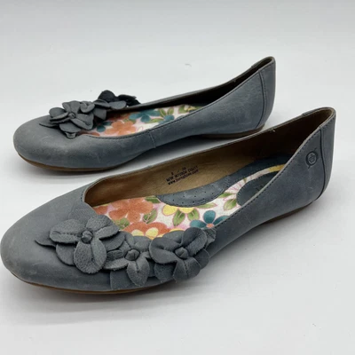$14.95 • Buy Born Gray Leather Floral Flower Flats Slip On Comfort Women Size 8 Cute