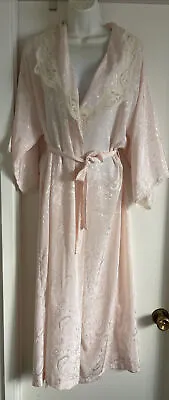 Vintage Val Mode Size M Pink Floral Satin Nightgown Lingerie Open Lace Robe • $13