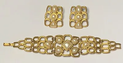 Vtg AVON Runway Modernist BRACELET PIERCED EARRINGS Demi Parure • $39.99