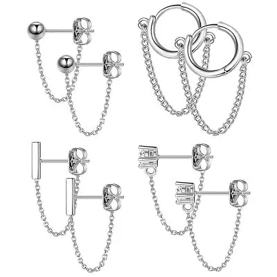 4 Pairs Women Stainless Steel CZ Dangle Chain Huggie Hoop Earrings Ball Stud Set • $11.99