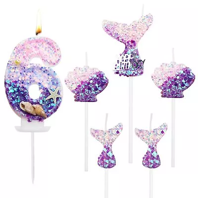 6Pcs Birthday Candles 2.5 Inch Mermaid Theme Birthday Cake Candles 1Pcs Numbe... • $15.69