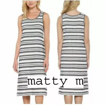 NEW Tank Dress Size L Women's Sleeveless Stripe Charcoal Summer MATTY M • $13.99