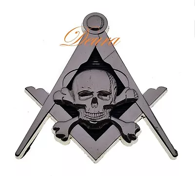 Masonic Master Mason WIDOWS SON SKULL Square & Compass Car Auto Emblem SILVER • $14.99