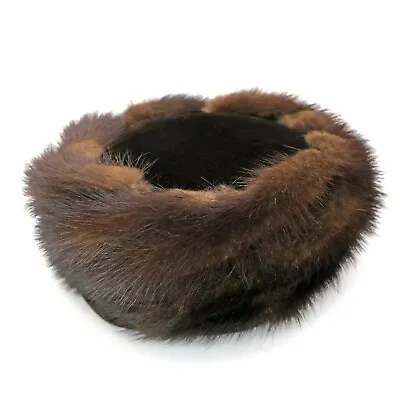 Vintage 60s Women's Mink Fur Velvet Pillbox Hat Dark Brown Union Made USA • $29.95