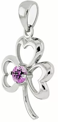 New 0.925 Sterling Silver Irish Shamrock 3 Leaf Clover Genuine Amethyst Pendant • $19.99