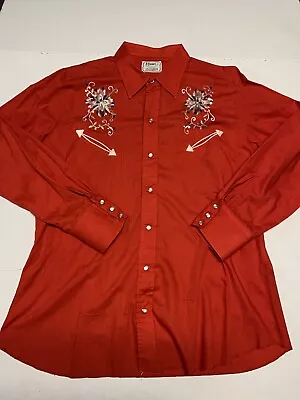 Vintage H Bar C Pearl Snap California Ranchwear Long Tail Western Shirt Red XL • $58.65