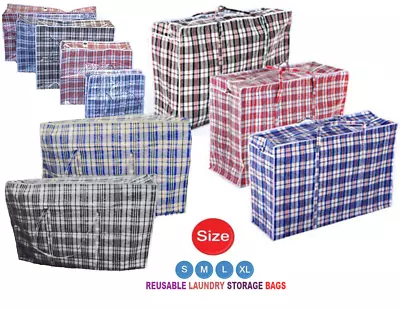 JUMBO LAUNDRY BAGS Zipped Reusable Large Strong Shopping Storage Bag Moving XL • £3.94