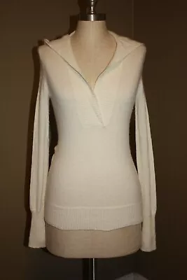 J.crew V Neck Hooded Wool Blend Knitted Ivory Sweater - Xs 0 2 • $20