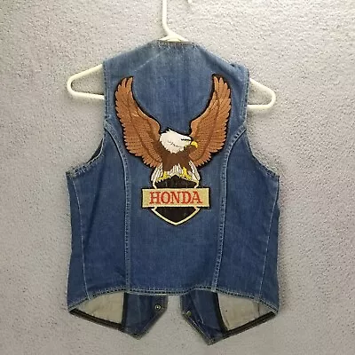 Vtg Lee Motorcycle Denim Vest S Honda Eagle USA Patches Pins California Biker • $74.99