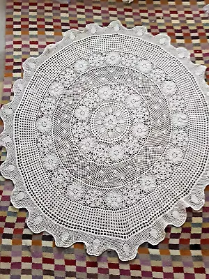 Authentic Vintage Cotton Lace Hand Crochet Doily Table Cloth Topper 140cm • £12