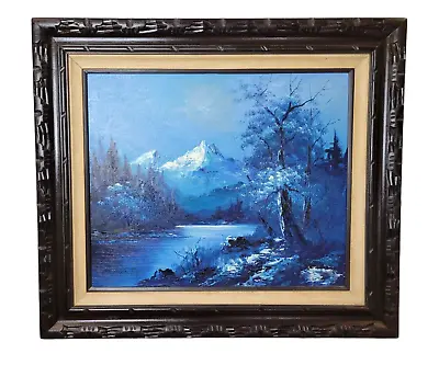 Signed Original G.Whitman Snow Cap Mountain Blue River Landscape Oil On Canvas • $448.50