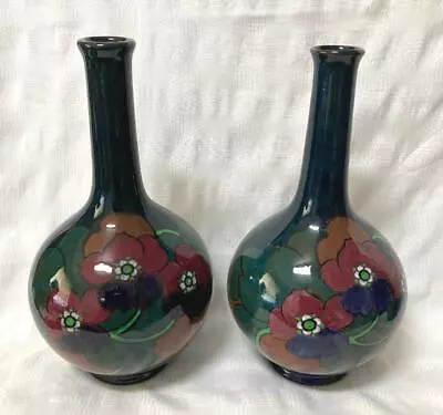 Pair Art Deco TUSCAN DECORO POTTERY Flower Vases  23 Cm High • $180