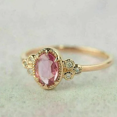 $291.75 • Buy 2Ct Oval Cut Natural Pink Sapphire Women's Women's Ring 14K Yellow Gold Plated.