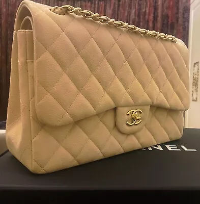 Chanel Timeless Classic Jumbo Large Double Flap Cream Caviar Leather Bag £9300 • £6999