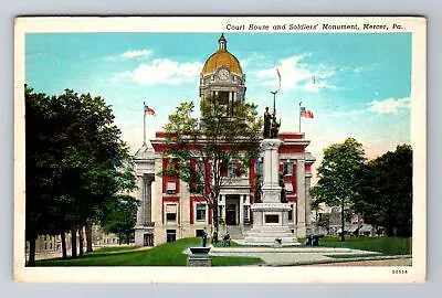 Mercer PA-Pennsylvania Court House & Soldiers Monument Vintage C1945 Postcard • $7.99