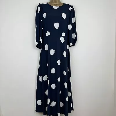 Marks & Spencer Midi Dress Navy Spot Print Womens New Size 10 & 12 Regular • £12