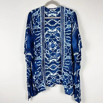 La Blanca Square Kimono Swim Cover Up Size Medium Blue Shibori Ikat Cardigan • $28.99