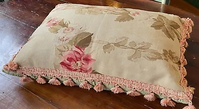 Vintage Antique Aubusson Tapestry Pillow With Tassel Trim  YY741 • $245