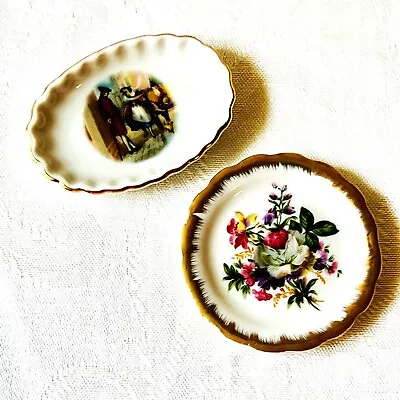 EME Spain Miniature Plates Vintage Porcelain Gold Trim Floral Dollhouse 1950s • $16.99