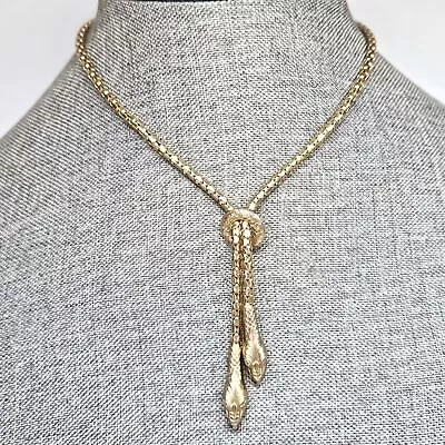 VINTAGE Art Deco Egyptian Revival Double Snake Serpent Snake Lariat Necklace • $219.98