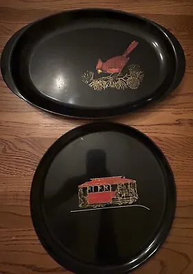 Vtg Set 2-Couroc Of Monterey Tray Cardinal On Pine Black Gold Red & SF Cable Car • $90