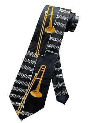 $19.99 • Buy Steven Harris Trombone Music Instrument Sheet Music Score Notes Necktie - Black