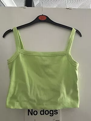 Ladies Nasty Gal Cropped Cami Top Lime Green Size 8 • £2.99