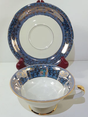 $10.99 • Buy Hansel Bavaria Porzellan Blue Luster And Gold Edged Cup & Saucer Vintage
