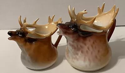 Antique Royal Bayreuth Bavaria Large & Small Figural Moose Elk Stag Creamer Jugs • $120