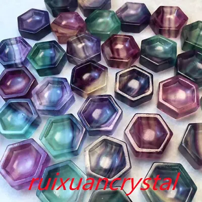 5pcs Natural Fluorite Quartz Mini Hand-Carved Hexagon Bowl Skull Crystal Healing • $16.91