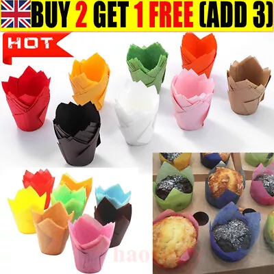 50/100Pcs Tulip.Wraps Cupcake Muffin Baking Cases Coffee Wrapper Muffin Cake Cup • £1.99