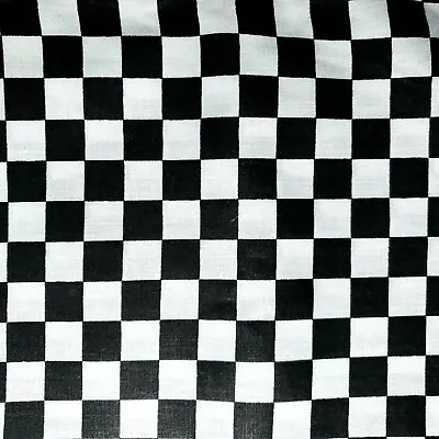 Small Chechered Print Cotton Fabric 58  By The Yard Black White Chess Check  • $6