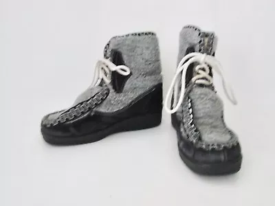 Snowland Gray Vintage Faux Fur Wedge Ankle Boots Shoes Sz 5 • $24