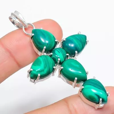 Malachite Gemstone Handmade 925 Sterling Silver Jewelry Pendant Size 2.5  • £9.37