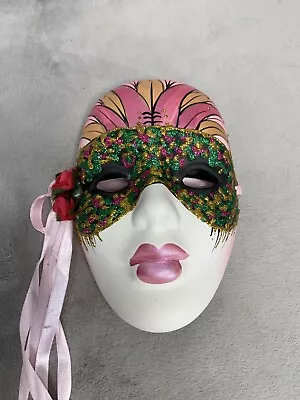 Mardi Gras Ceramic Painted Wall Hanging Face Mask • $24.98