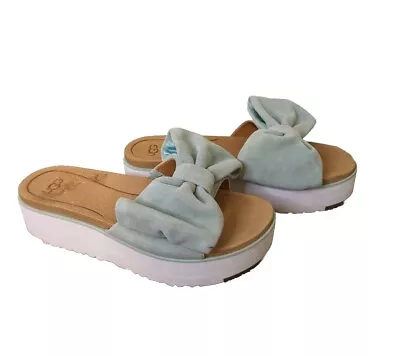 Ugg Women's Joan Platform Sandals Slip On Size 6 Light Blue White Big Bow  EE • $33