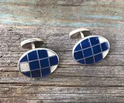 Vtg Robert Talbott Ast Modernist Blue Guilloche Enamel Sterling Silver Cufflinks • $65