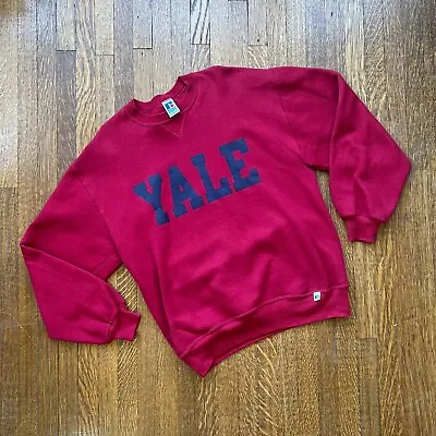 Yale Uni Vintage Maroon Spellout Crewneck Sweatshirt - USA Made - Men's Large • $38