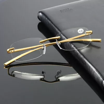 Rimless Bifocal Reading Glasses 1.0 1.5 2.0 2.5 3.0 Metal Readers Rectangle Mens • £7.13