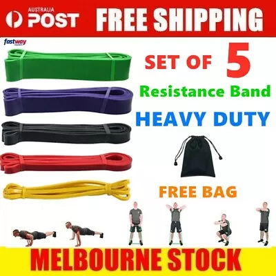 $23.99 • Buy Set Of 5 Heavy Duty Resistance Band Loop Power Gym Fitness Exercise Yoga Workout