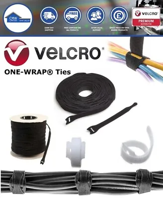 BLACK & WHITE VELCRO® ONEWRAP Double Sided Strap Reusable Cable Tie Various Size • £1.79