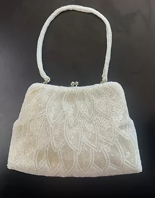 Vintage Fully Beaded White Purse Evening Bag • $30