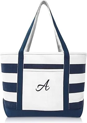 DALIX Monogrammed 'A' Premium Beach Bags Striped Navy Blue Zippered Tote Bag NEW • $15