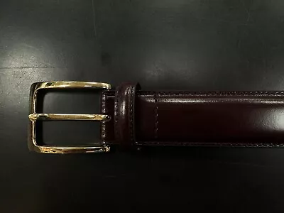 Johnston Murphy Leather Belt Burgundy Men’s Style 75-6401 Gold Buckle Free Ship • $36.99