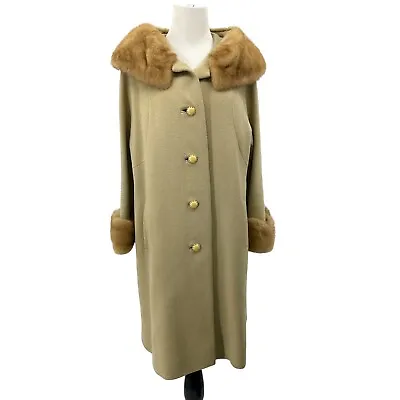 Vintage Wool Coat Country Tweeds Fur Collar Cuffs Scalloped 60’s Mob Wife • $29.99