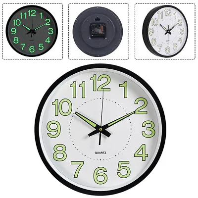 £11.94 • Buy Round Wall Clock 30cm Luminous Silent Non Ticking Clocks Bedroom Kitchen Hanging