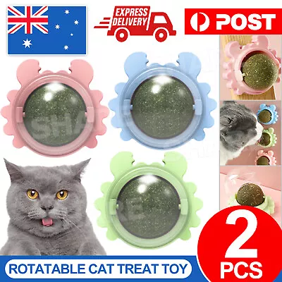 2X Rotatable Cat Treat Toy With Catnip Snack Licking Ball Kitten Pet Molar Toys • $10.95