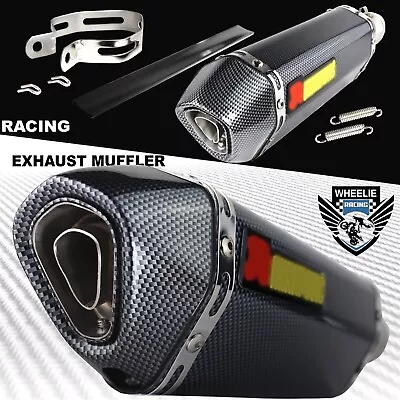 1-1/4  Rolled Carbon Look Tip Motorcycle 1.5 -2  Performance Exhaust Muffler Kit • $118.98