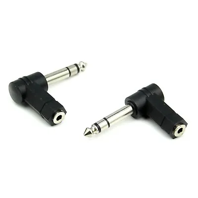 £2.95 • Buy 2 Pcs Right Angle 6.35mm 1/4 Stereo Female To 3.5mm Male Jack Adapter Convertor